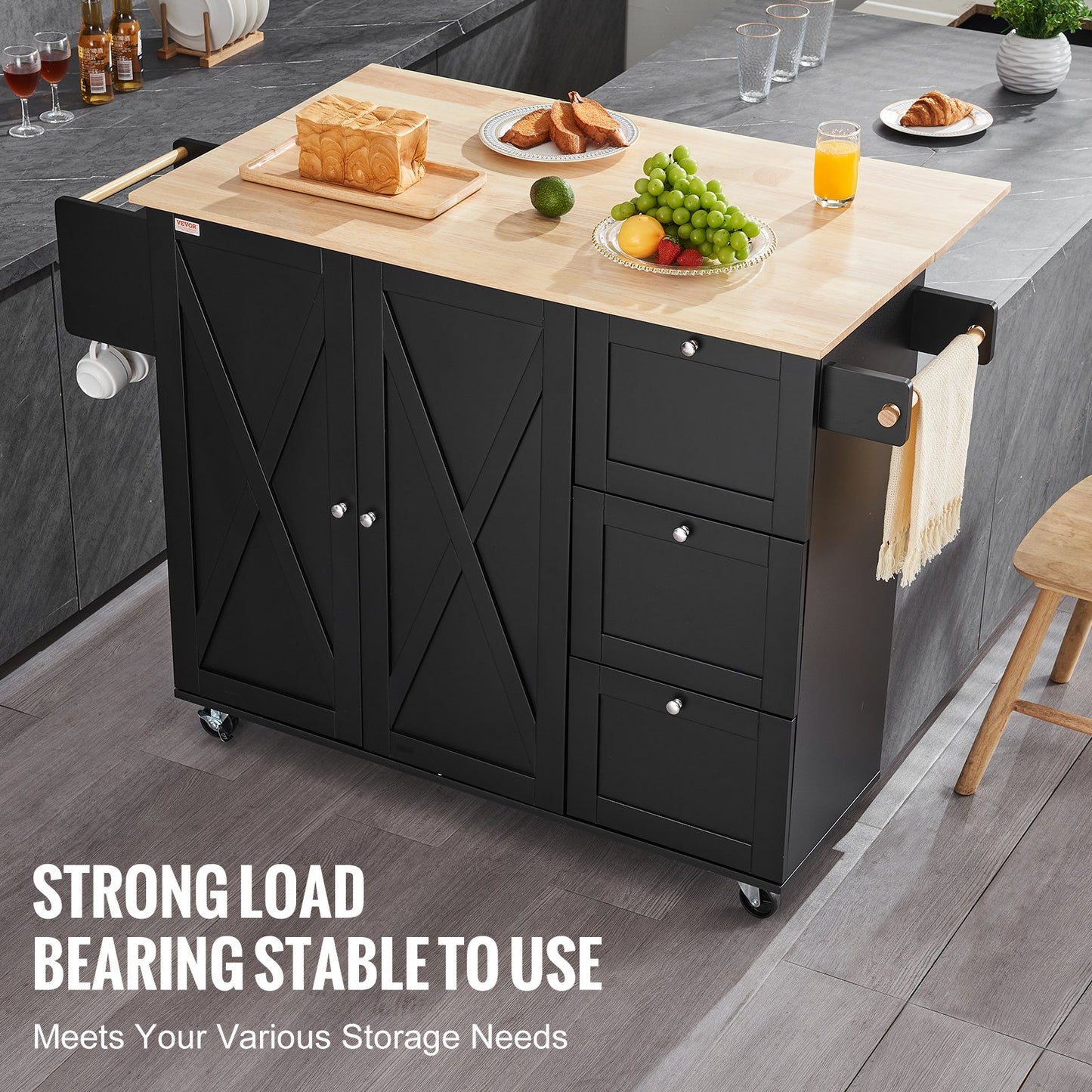 Kitchen Island Cart Rolling Storage Cabinet on Wheels with Drawer and Shelves