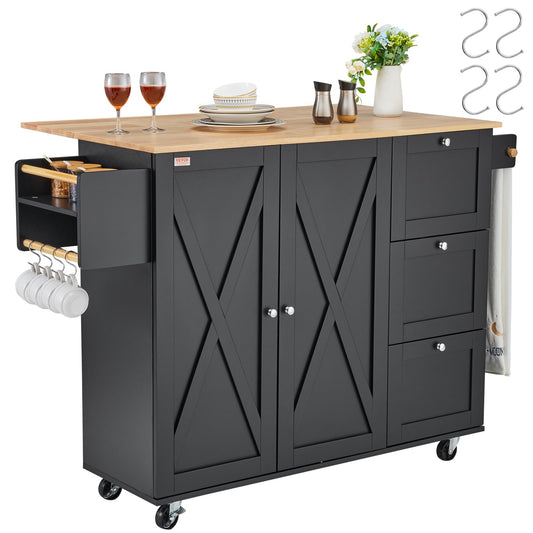 Kitchen Island Cart Rolling Storage Cabinet on Wheels with Drawer and Shelves