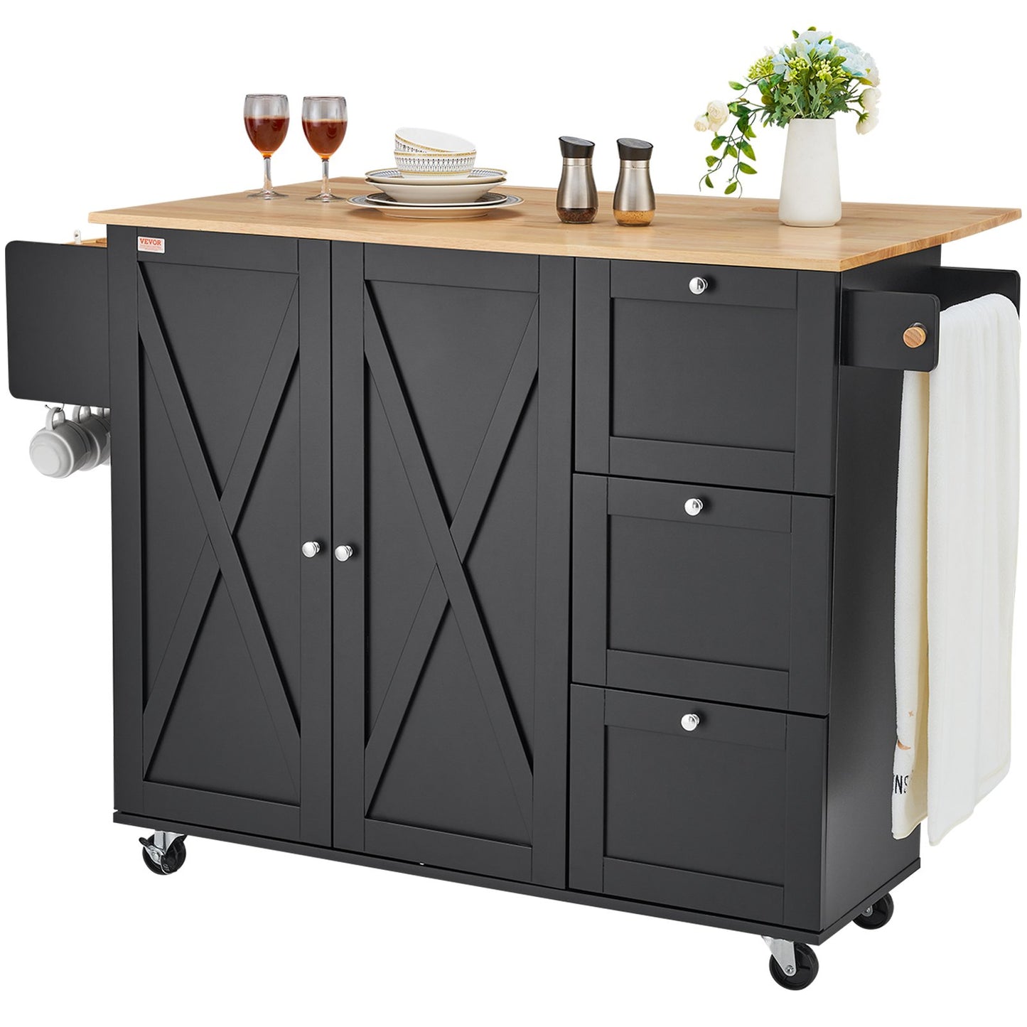 Kitchen Island Cart Rolling Storage Cabinet on Wheels with Drawer and Shelves