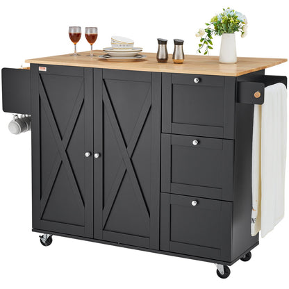 Kitchen Island Cart Rolling Storage Cabinet on Wheels with Drawer and Shelves