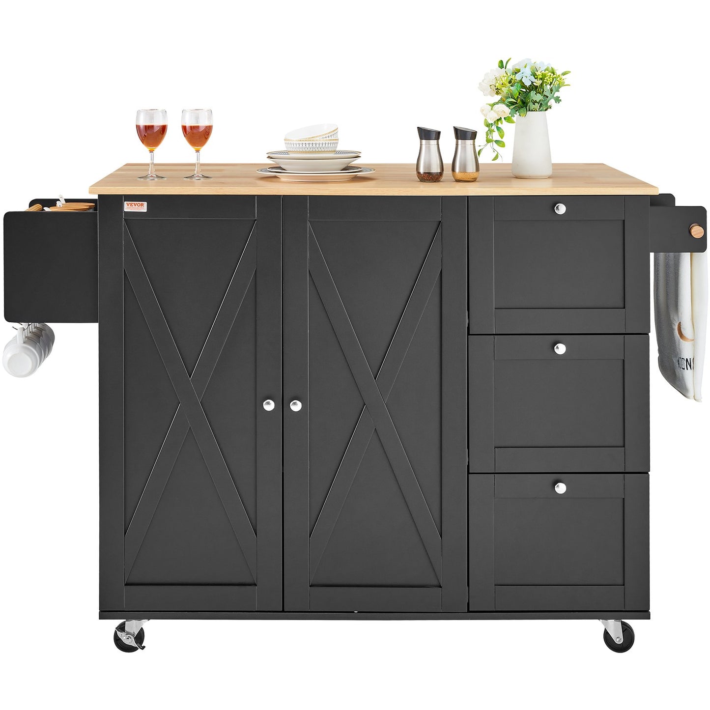 Kitchen Island Cart Rolling Storage Cabinet on Wheels with Drawer and Shelves