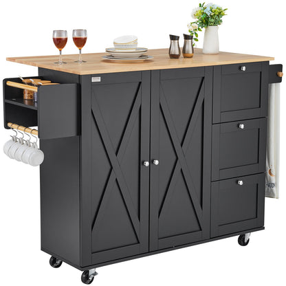 Kitchen Island Cart Rolling Storage Cabinet on Wheels with Drawer and Shelves