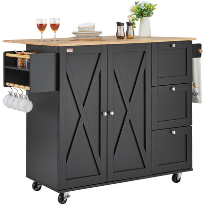 Kitchen Island Cart Rolling Storage Cabinet on Wheels with Drawer and Shelves