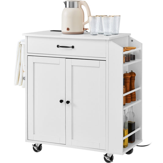 Kitchen Island Cart Rullande förvaringsskåp på hjul med laddstation
