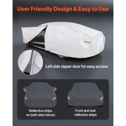Bilskydd, Vattentätt Bilskydd för medelstora europeiska sedanbilar, Skräddarsytt Allvädersskydd Sol Regn Vind Damm Snö Heltäckande Utvändigt Skydd med Dragkedja i Dörren och Bomullsfoder, Silver |  EU