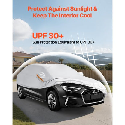 Bilskydd, Vattentätt Bilskydd för medelstora europeiska sedanbilar, Skräddarsytt Allvädersskydd Sol Regn Vind Damm Snö Heltäckande Utvändigt Skydd med Dragkedja i Dörren och Bomullsfoder, Silver |  EU
