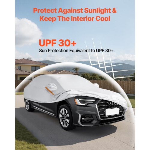 Bilskydd, Vattentätt Bilskydd för Fullstora Europeiska Sedanbilar, Skräddarsytt Allvädersskydd Sol Regn Vind Damm Snö Heltäckande Utvändigt Skydd med Dragkedja i Dörren och Bomullsfoder, Silver |  EU