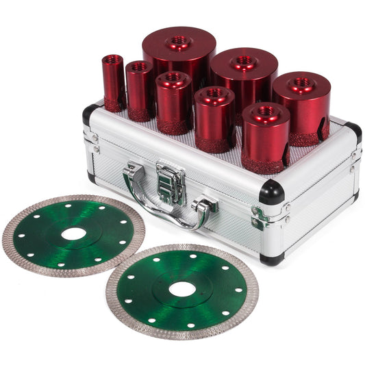 8pcs Diamond Hole Saw Set Diamond Drill Core Bits, M14 20/25/32/35/40/50/60/68 MM with 2 Saw Blades, Hole Saw Cutting Drill, Drilling Tools for Drilling Core Tiles Stoneware Portable Granite