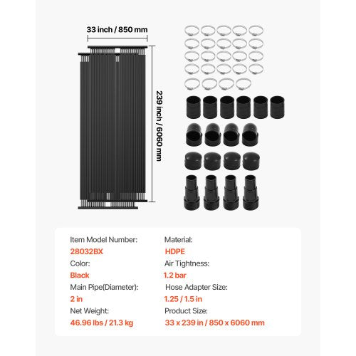 Solar-Poolheizung, 2,75 x 20 Fuß, oberirdisches Pool-Heizsystem (2 Paneele) | EU