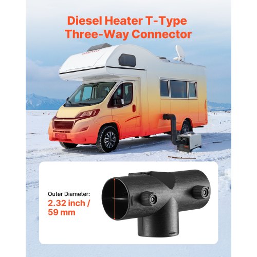Dieselvärmarkontakt, 59 mm tillbehör till dieselvärmarkanalkontakt, T-formade 3-vägs luftventilskontakter med 2 90° roterbara ventiler, svarta skarvkopplingar för 2KW dieselvärmare |  EU