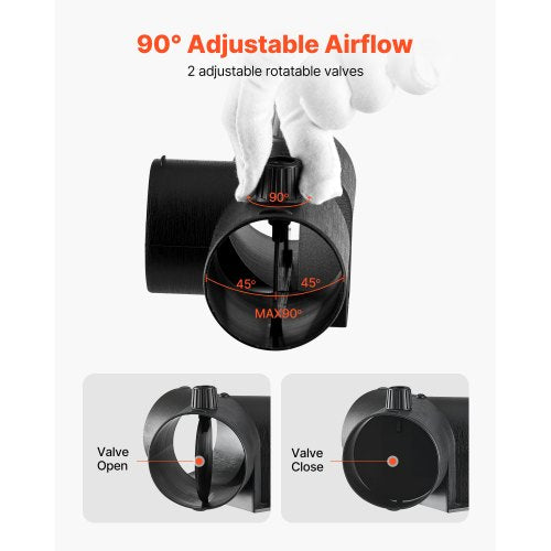 Dieselvärmarkontakt, 59 mm tillbehör till dieselvärmarkanalkontakt, T-formade 3-vägs luftventilskontakter med 2 90° roterbara ventiler, svarta skarvkopplingar för 2KW dieselvärmare |  EU