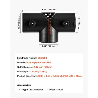 Dieselvärmarkontakt, 59 mm tillbehör till dieselvärmarkanalkontakt, T-formade 3-vägs luftventilskontakter med 2 90° roterbara ventiler, svarta skarvkopplingar för 2KW dieselvärmare |  EU