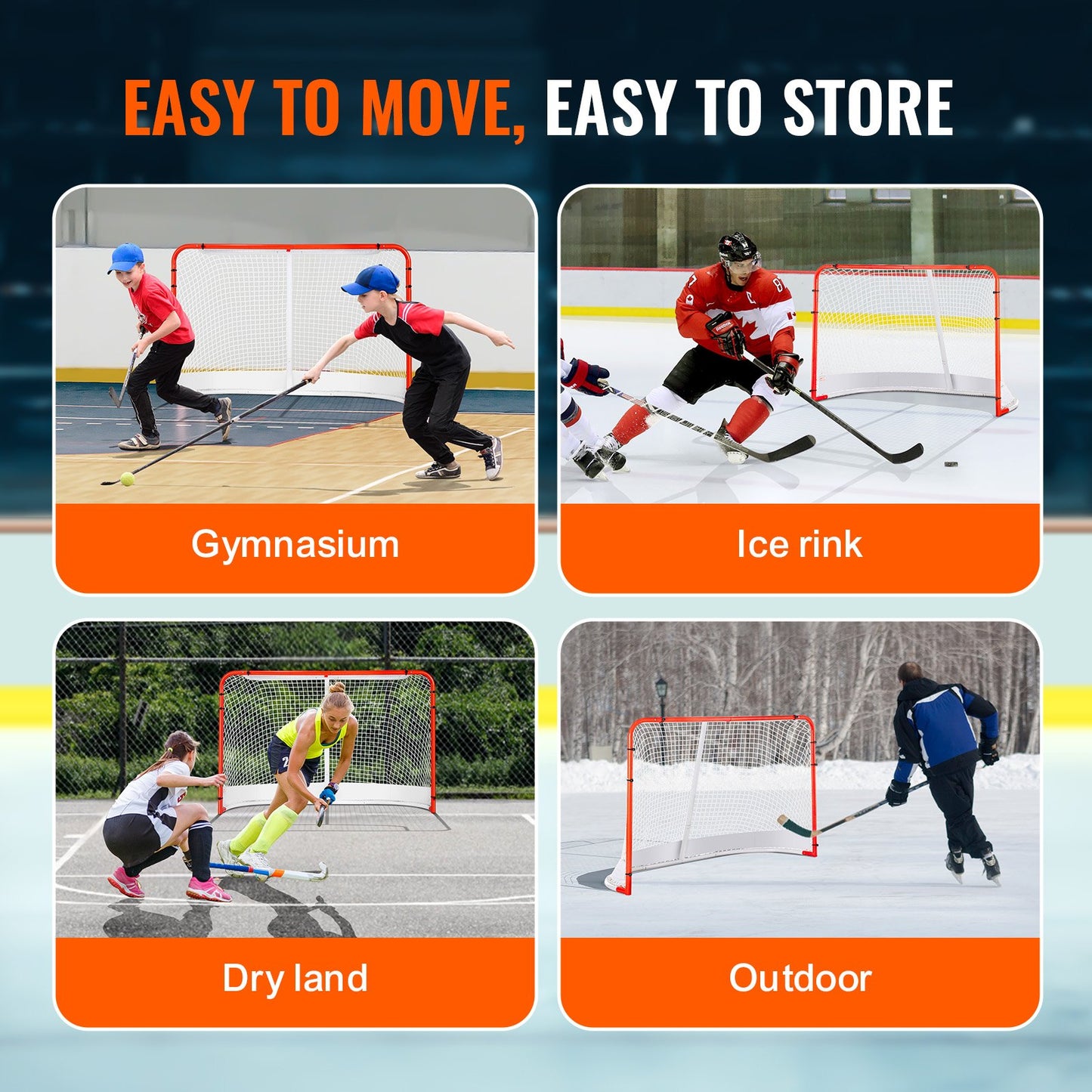 Street Hockey Net Indoor Outdoor Steel Hockey Goal Set 72"x48