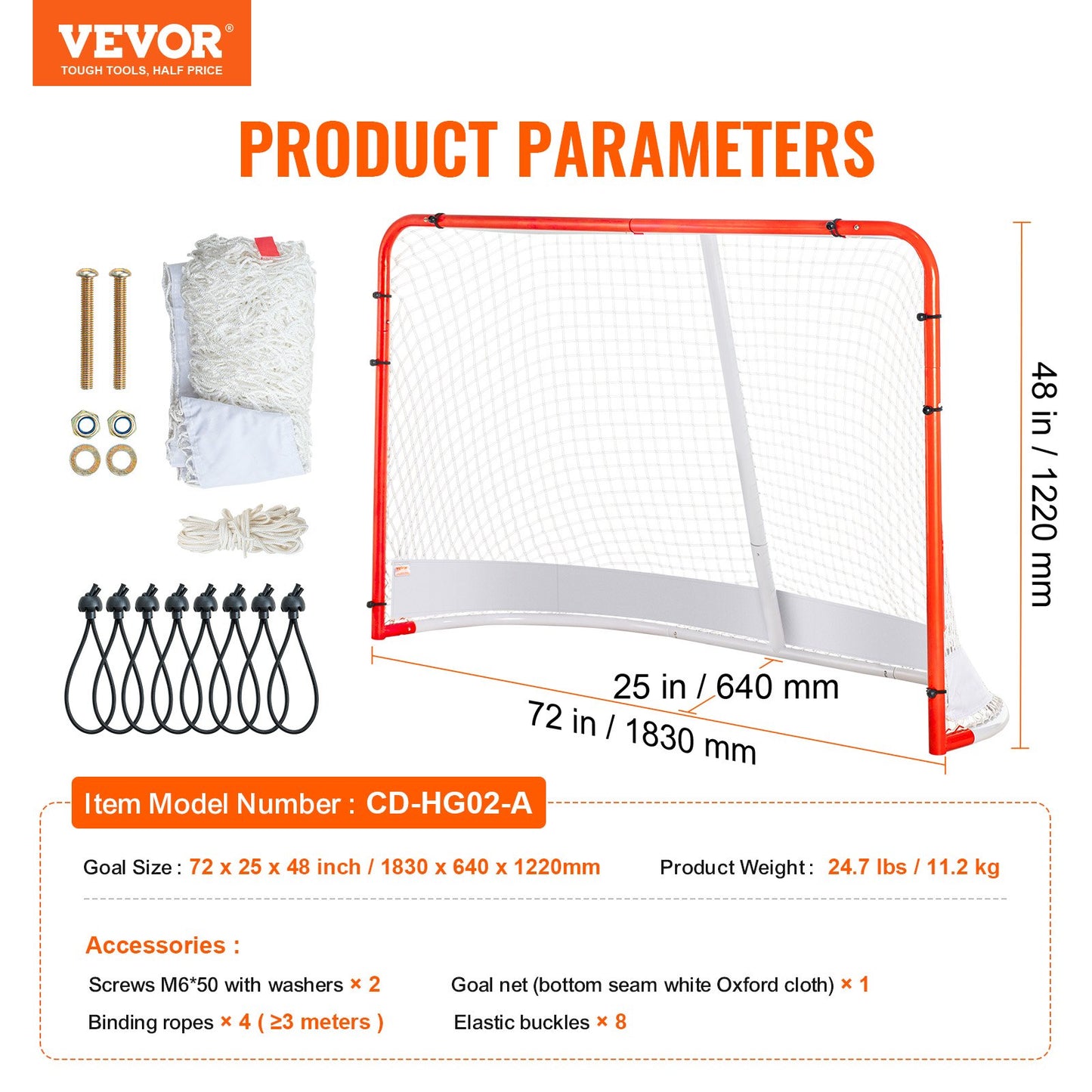 Street Hockey Net Indoor Outdoor Steel Hockey Goal Set 72"x48