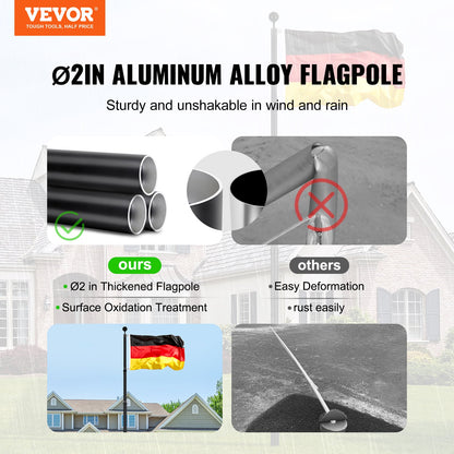20FT Telescopic Flagpole Kit Heavy Duty Aluminum Flagpole German Black