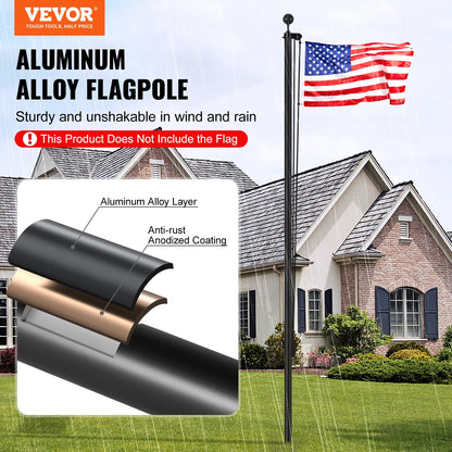 20FT Detachable Flagpole Kit Heavy Duty Aluminum Flagpole Black