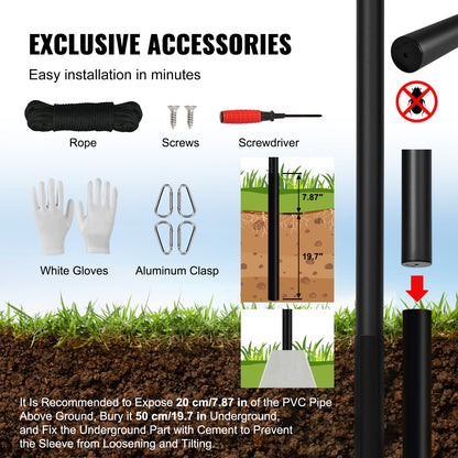 20FT Detachable Flagpole Kit Heavy Duty Aluminum Flagpole Black