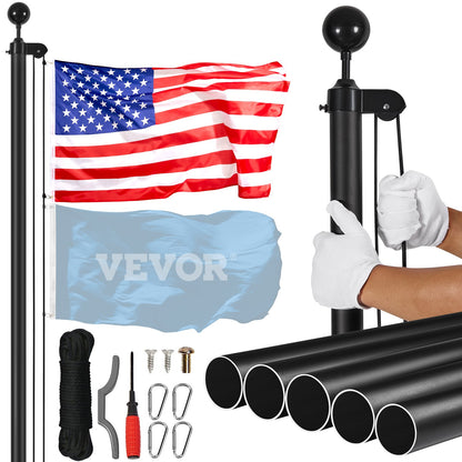 20FT Detachable Flagpole Kit Heavy Duty Aluminum Flagpole Black