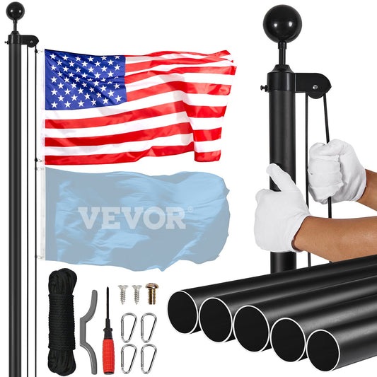 20FT Detachable Flagpole Kit Heavy Duty Aluminum Flagpole Black