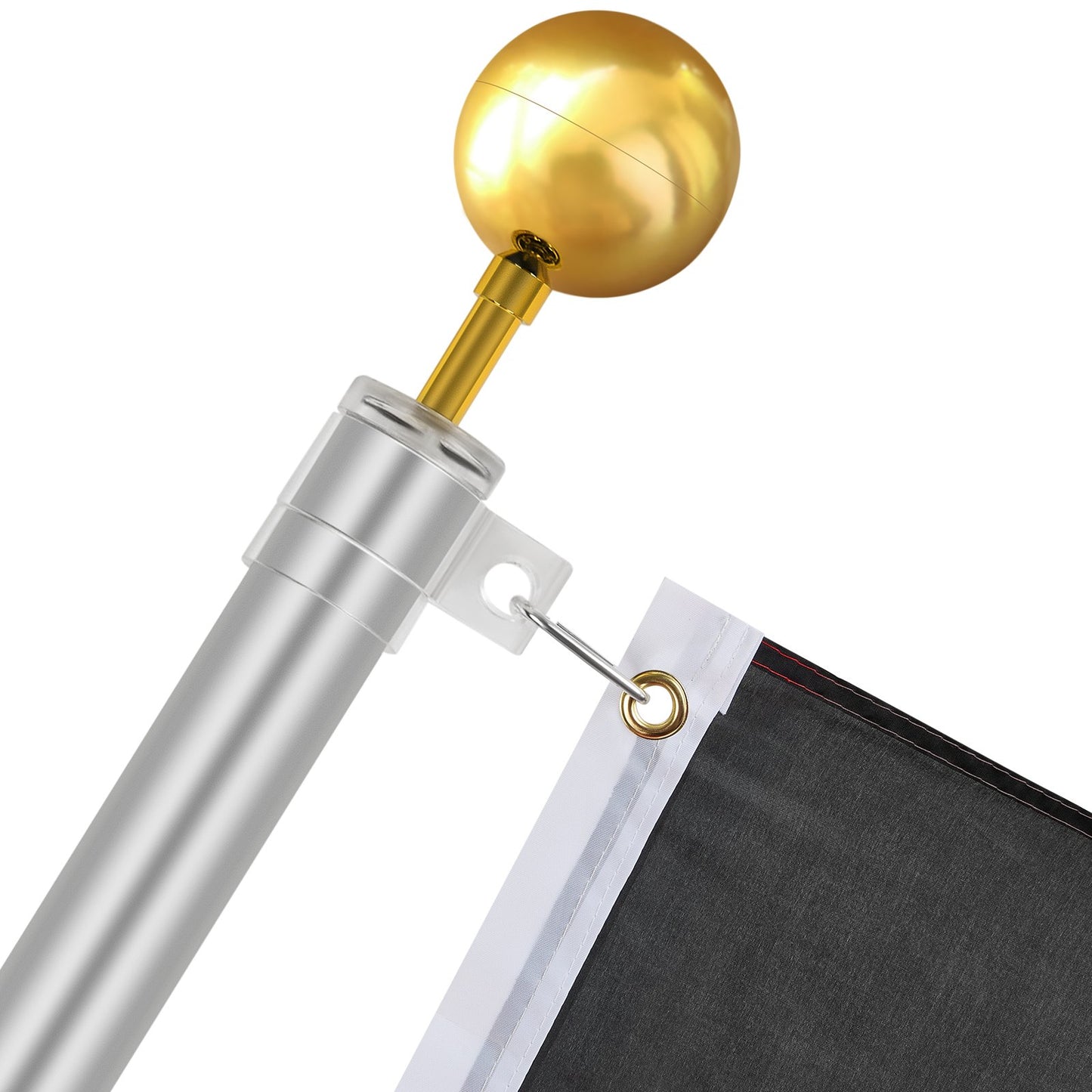 25FT teleskopisk flaggstångssats Heavy Duty flaggstång i aluminium tyskt silver
