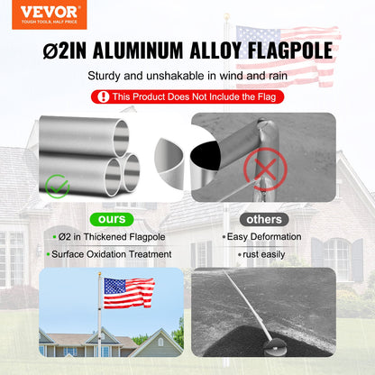 30FT Telescopic Flagpole Kit Heavy Duty Aluminum Flagpole Silver