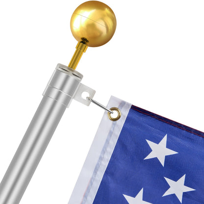 30FT Telescopic Flagpole Kit Heavy Duty Aluminum Flagpole Silver