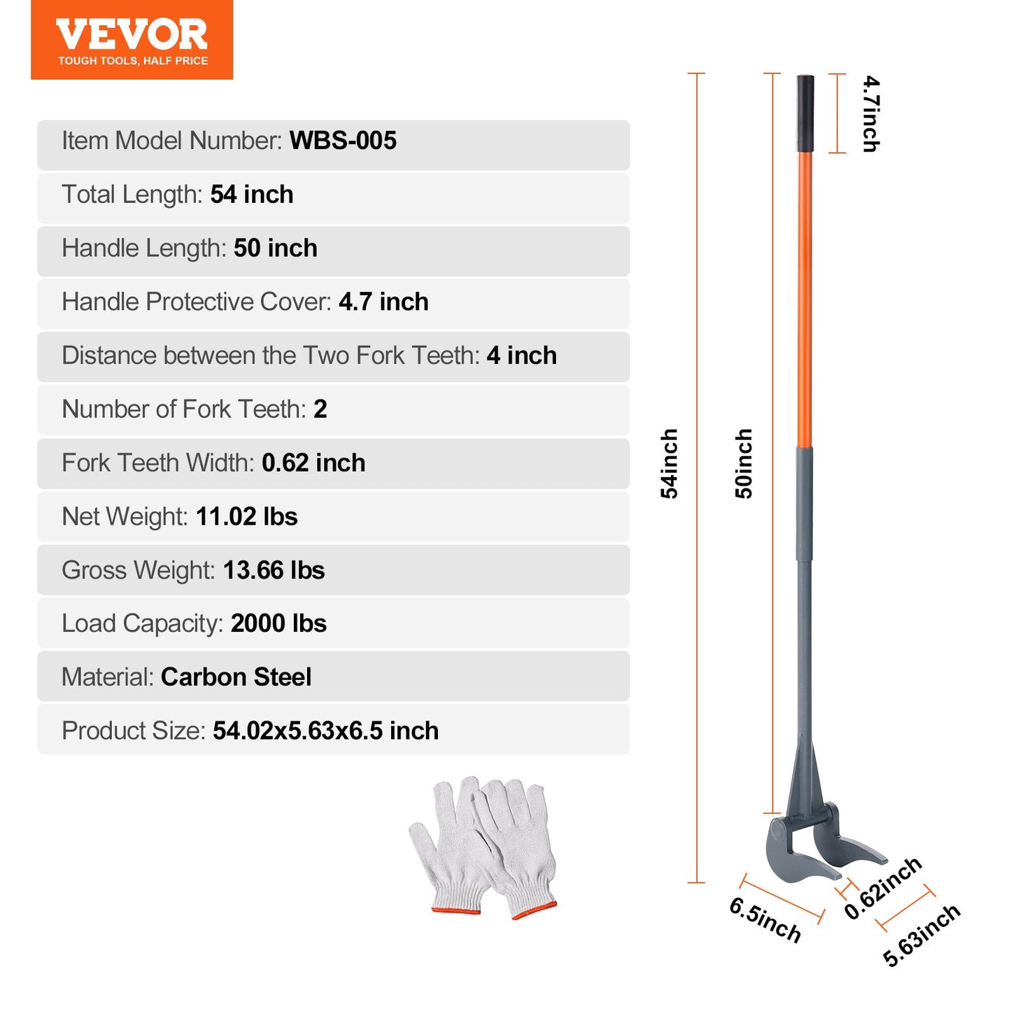 Pallet Buster, 50-inch Handle, 2000 lbs Weight Capacity, Q235 Carbon Steel, Heavy Duty Deck Wrecker Demolition Wooden Pallet Tool Breaker Pry Bar Puller for Effective and Easy Board Removal