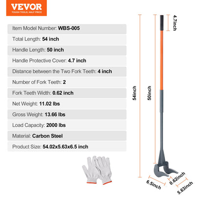 Pallet Buster, 50-inch Handle, 2000 lbs Weight Capacity, Q235 Carbon Steel, Heavy Duty Deck Wrecker Demolition Wooden Pallet Tool Breaker Pry Bar Puller for Effective and Easy Board Removal