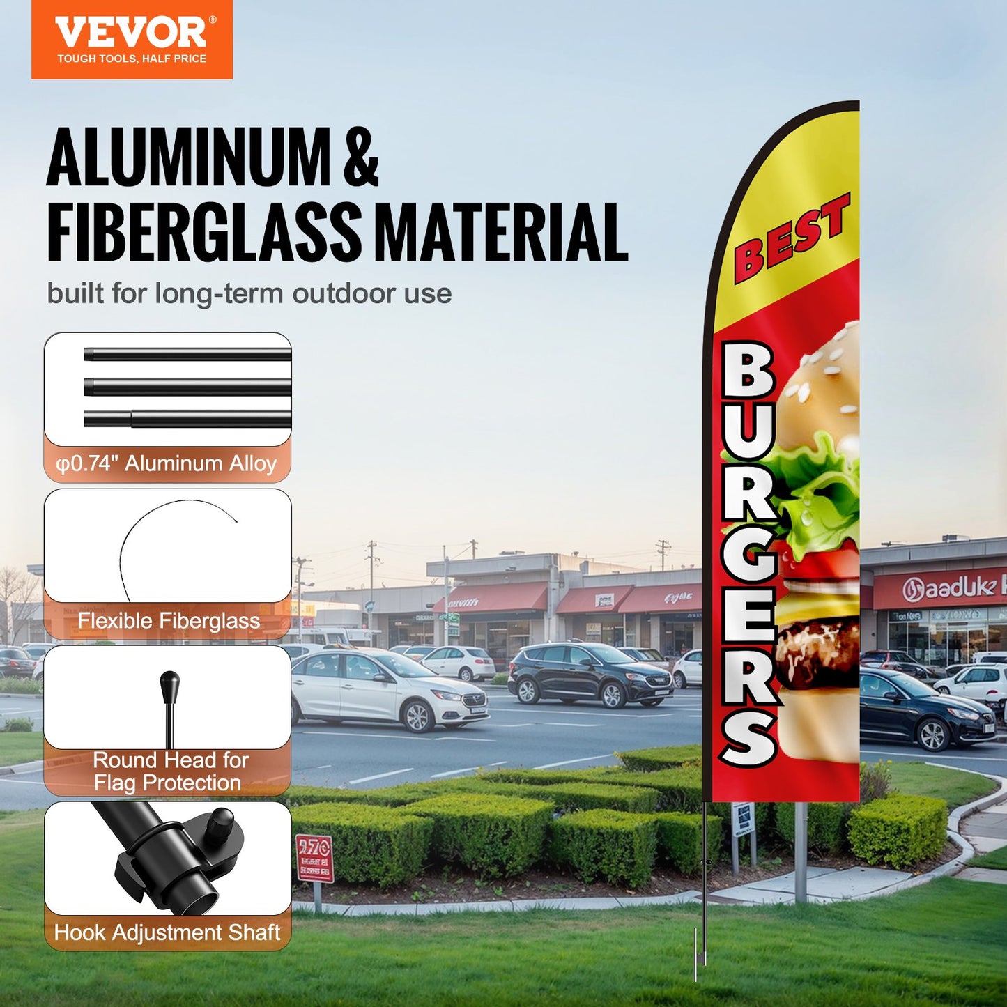 Burger Restaurant Reklam Fjäder Flagga Kit Swooper Flag Poles 16,3 FT