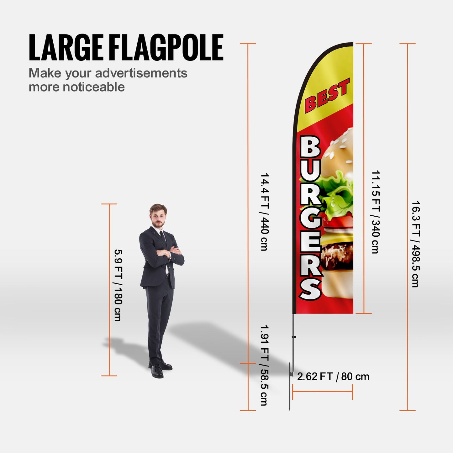 Burger Restaurant Reklam Fjäder Flagga Kit Swooper Flag Poles 16,3 FT