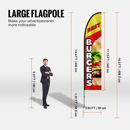 Burger Restaurant Reklam Fjäder Flagga Kit Swooper Flag Poles 16,3 FT