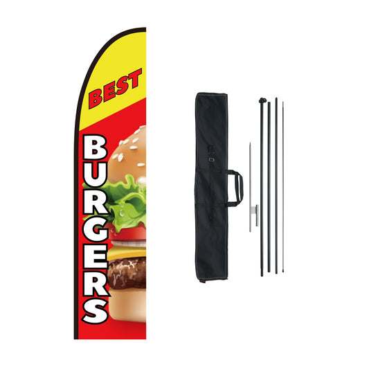 Burger Restaurant Reklam Fjäder Flagga Kit Swooper Flag Poles 16,3 FT