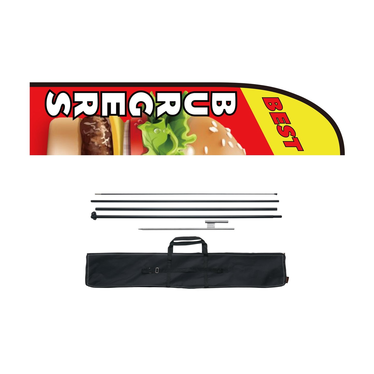 Burger Restaurant Reklam Fjäder Flagga Kit Swooper Flag Poles 16,3 FT