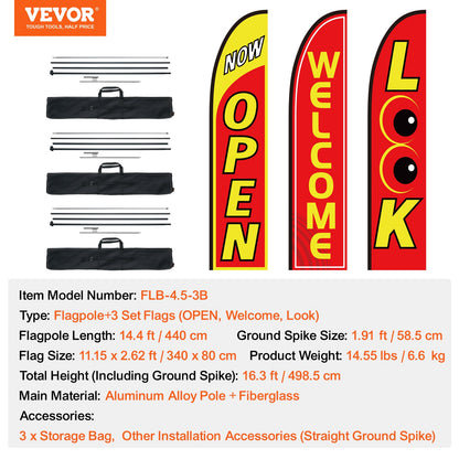 Open Flags for Business Advertising Feather Flag Kit Open Look Välkommen