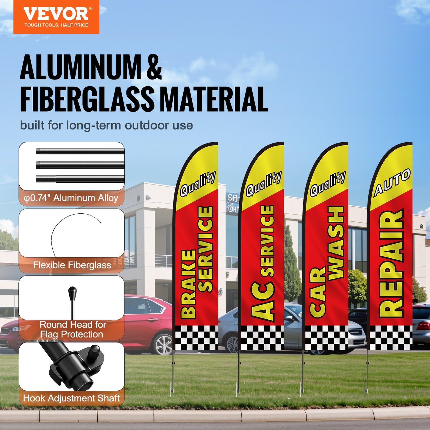 Auto Repair Advertising Feather Flag Kit Swooper Flags and Poles 16,3 FT