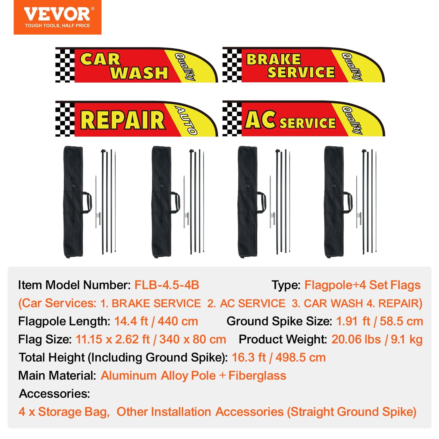 Auto Repair Advertising Feather Flag Kit Swooper Flags and Poles 16,3 FT