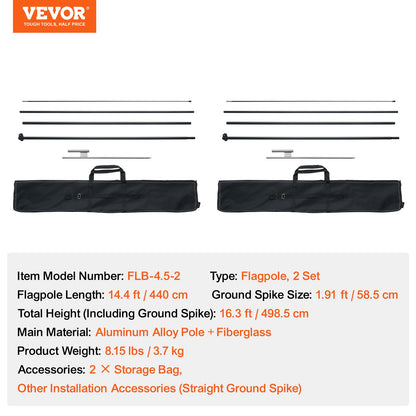 Feather Flag Pole Kit 2-pack Swooper flaggstång 16,3 fot med markinsatser