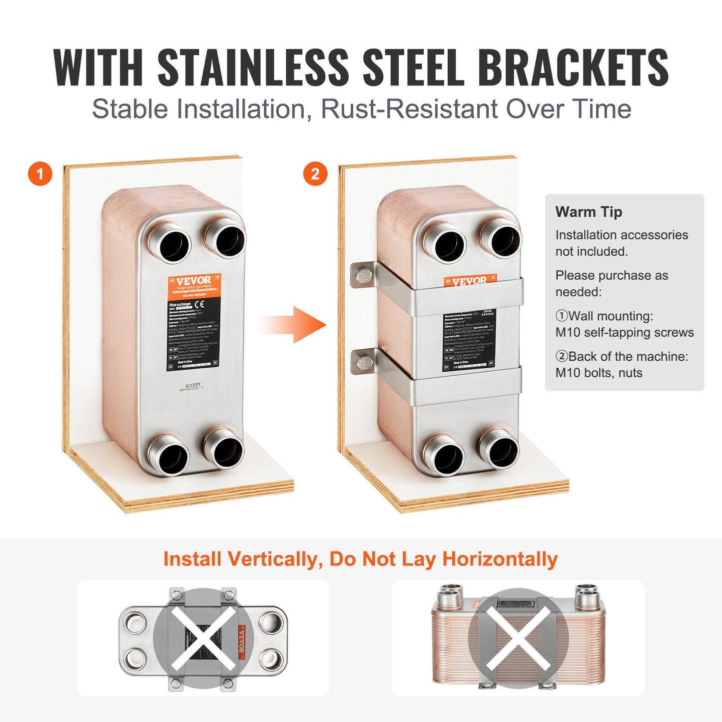50 Plate Heat Exchangers 4*1-1/4" MNPT Ports 5"x 12" Brazed 316L St. Steel