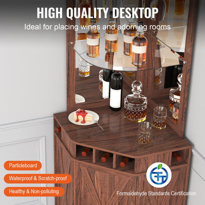 Corner Industrial Bar-skåp, vinbord för sprit & glas, sideboard-bufféskåp med glashållare, fristående bondgård i trä kaffebarskåp för vardagsrum, hembar, svart valnöt