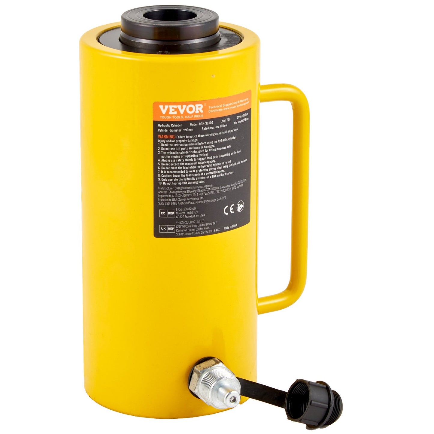 30 Ton 4 Inch Stroke Hollow Hydraulic Cylinder Jack 66000LBS Lifting Cylinder Industrial Durable Car Bending