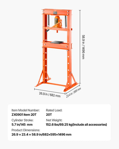 20 T Hydraulic Shop Press Hydraulic Press with press plate for bending