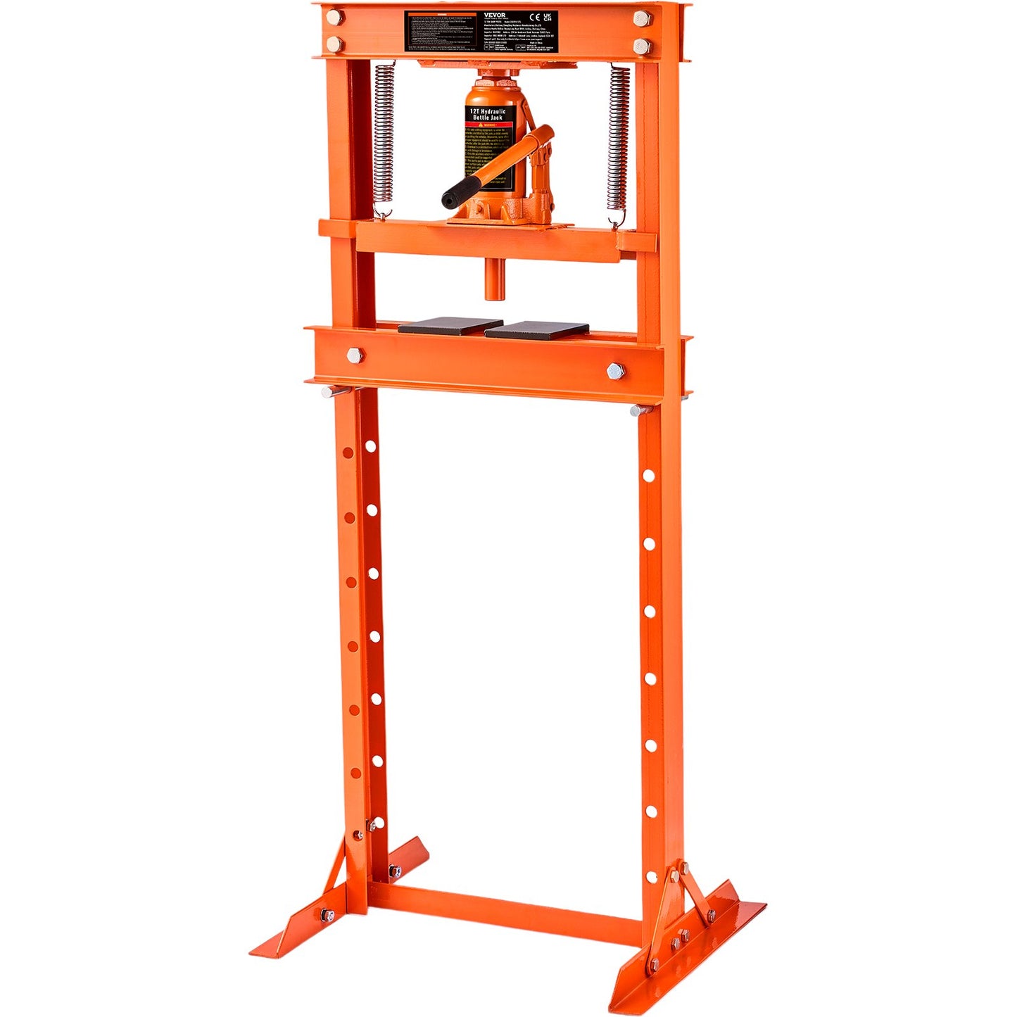 Hydraulic, 12 ton H-ramgolv, stansplåtar, justerbar arbetsbordshöjd för att böja eller räta ut metall, garage eller hem Butikspress, orange