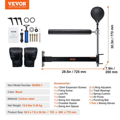 Wall Mount Boxing Spinning Bar, Spinning Bar med Punching Ball, Justerbar Boxing Speed Trainer, Reflex Boxing Bar med handskar, Boxning Träningsutrustning för Kickboxning, MMA, Fitness