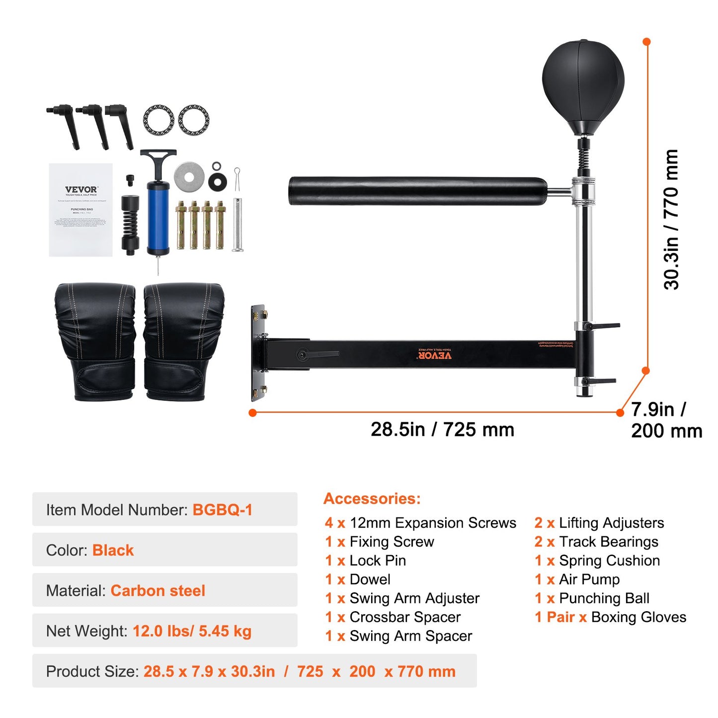 Wall Mount Boxing Spinning Bar, Spinning Bar med Punching Ball, Justerbar Boxing Speed Trainer, Reflex Boxing Bar med handskar, Boxning Träningsutrustning för Kickboxning, MMA, Fitness