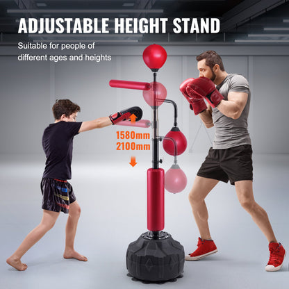 Boxing Speed Trainer, boxningssäck med stativ, reflex boxningsväska för tonåringar och vuxna, höjdjusterbar Free Standing Strike Bag Set med handskar, Workout Speed Bag för träning hemmagym, Röd