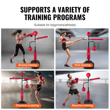 Boxing Speed Trainer, boxningssäck med stativ, reflex boxningsväska för tonåringar och vuxna, höjdjusterbar Free Standing Strike Bag Set med handskar, Workout Speed Bag för träning hemmagym, Röd