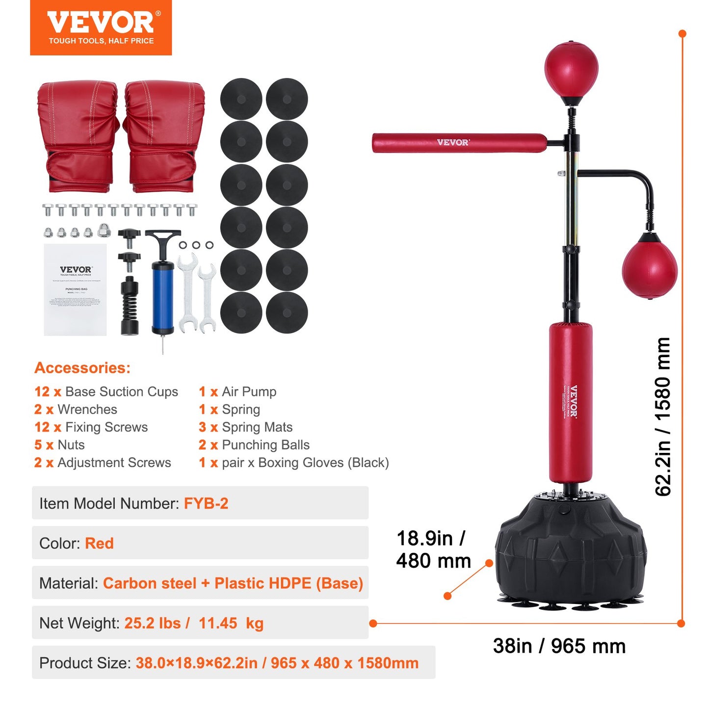 Boxing Speed Trainer, boxningssäck med stativ, reflex boxningsväska för tonåringar och vuxna, höjdjusterbar Free Standing Strike Bag Set med handskar, Workout Speed Bag för träning hemmagym, Röd