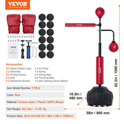 Boxing Speed Trainer, boxningssäck med stativ, reflex boxningsväska för tonåringar och vuxna, höjdjusterbar Free Standing Strike Bag Set med handskar, Workout Speed Bag för träning hemmagym, Röd