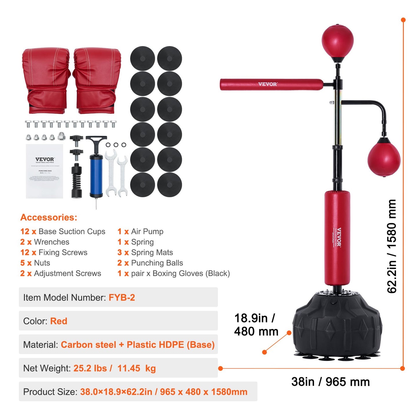 Boxing Speed Trainer, boxningssäck med stativ, reflex boxningsväska för tonåringar och vuxna, höjdjusterbar Free Standing Strike Bag Set med handskar, Workout Speed Bag för träning hemmagym, Röd