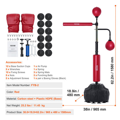 Boxing Speed Trainer, boxningssäck med stativ, reflex boxningsväska för tonåringar och vuxna, höjdjusterbar Free Standing Strike Bag Set med handskar, Workout Speed Bag för träning hemmagym, Röd